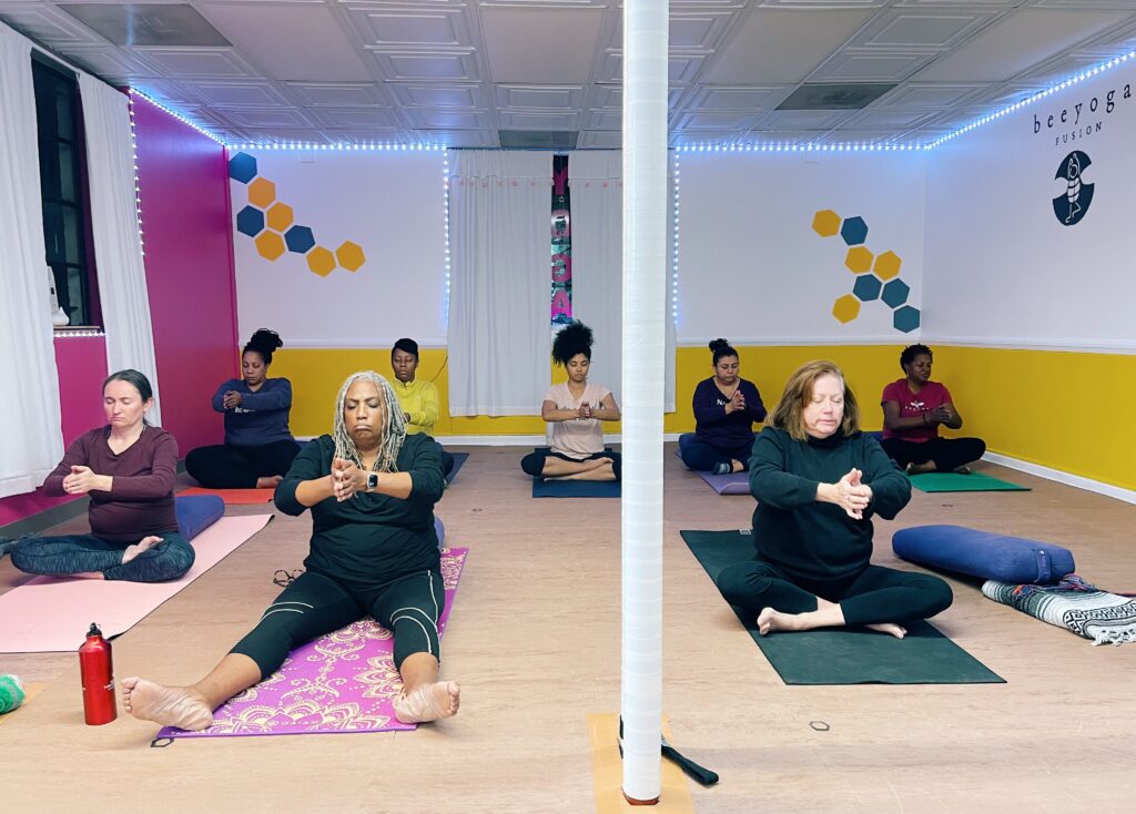 students in a Gentle Yoga class at Bee Yoga Fusion