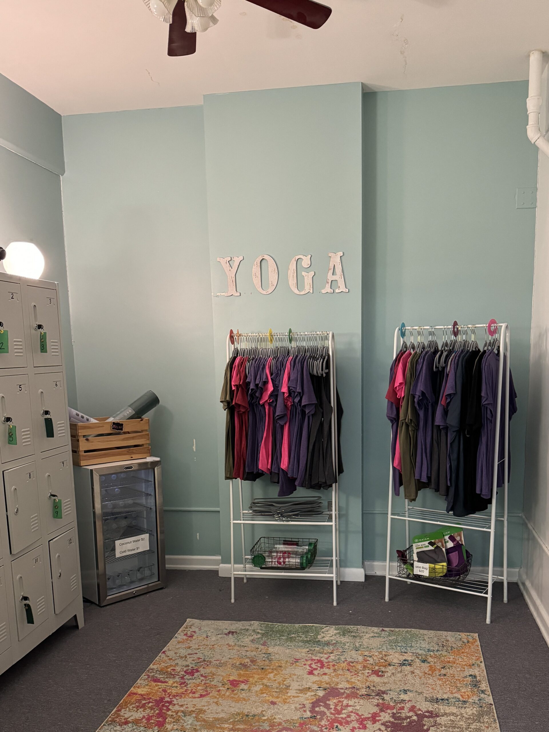 locker room at bee yoga fusion