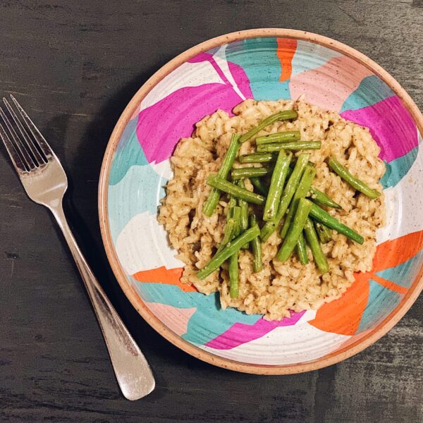 mushroom risotto with green beans