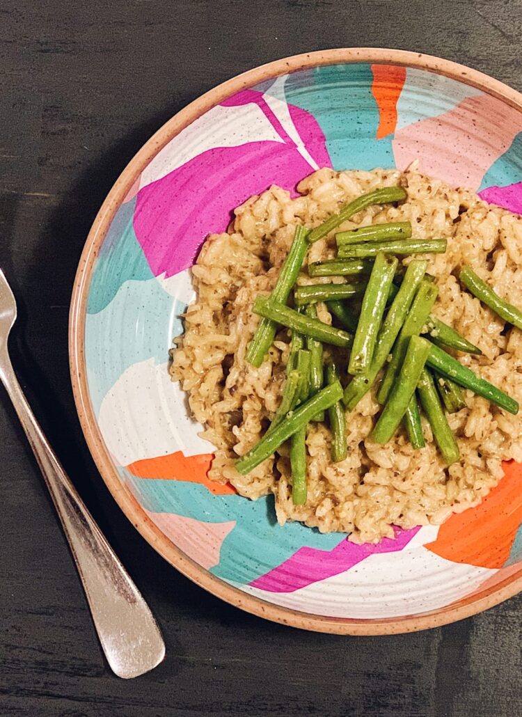 muchroom risotto with green beans