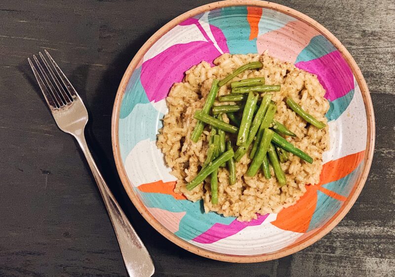 muchroom risotto with green beans