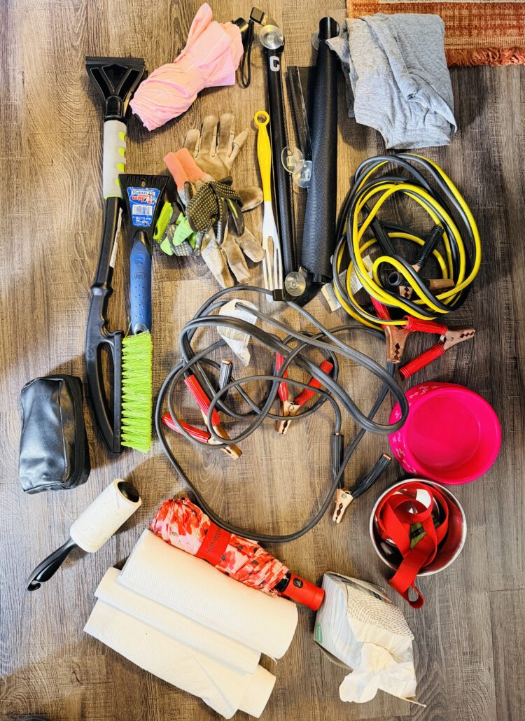 the contents listed in the blog post from the crate in the car