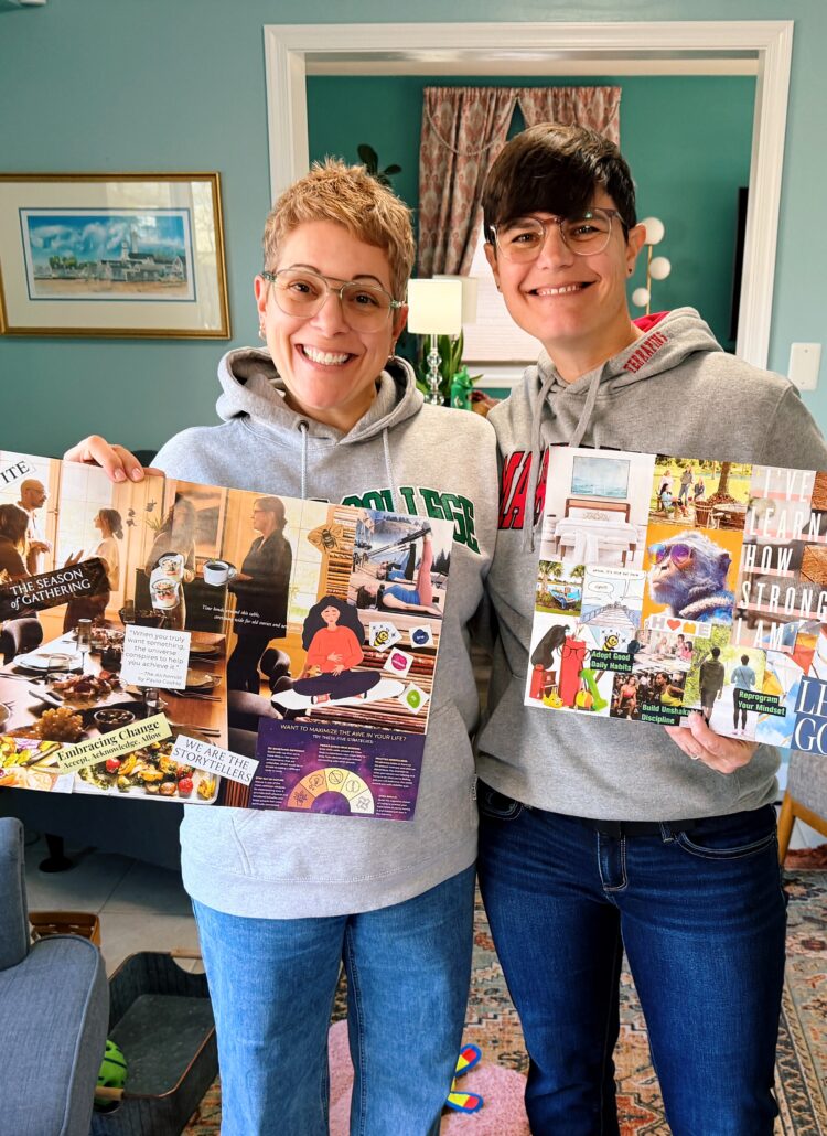 my wife lauren and i holding up our vision boards for 2026 and smiling broadly
