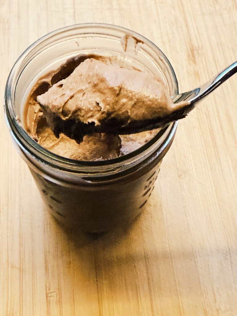 picture of the dessert after being in the freezer and you can see the thick, creamy texture.