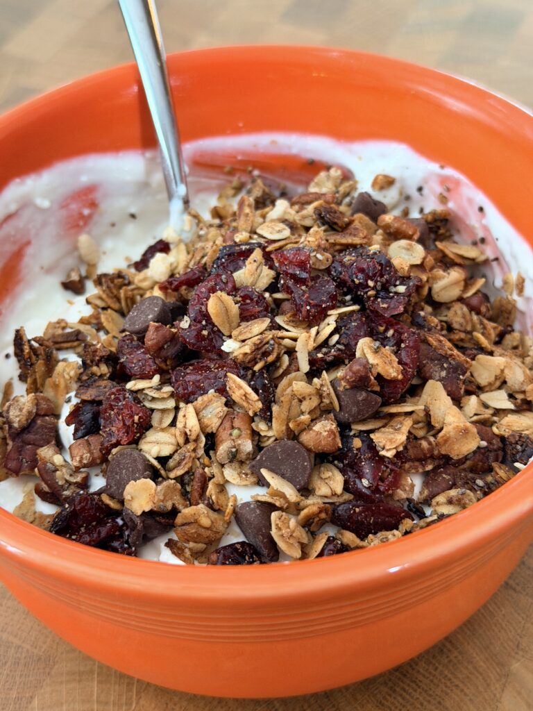bowl of plain greek yogurt with granola from using this recipe.